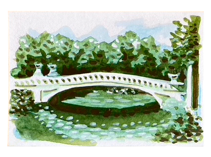 Bow Bridge, Central Park, watercolor painting