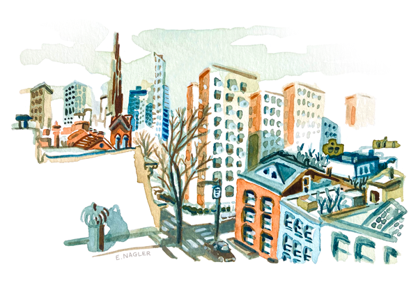 Willoughby Avenue, watercolor on paper